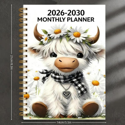 📅 2026–2030 Highland Cow 5-Year Monthly Planner – A5 Spiral Journal 🐮