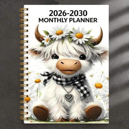 📅 2026–2030 Highland Cow 5-Year Monthly Planner – A5 Spiral Journal 🐮