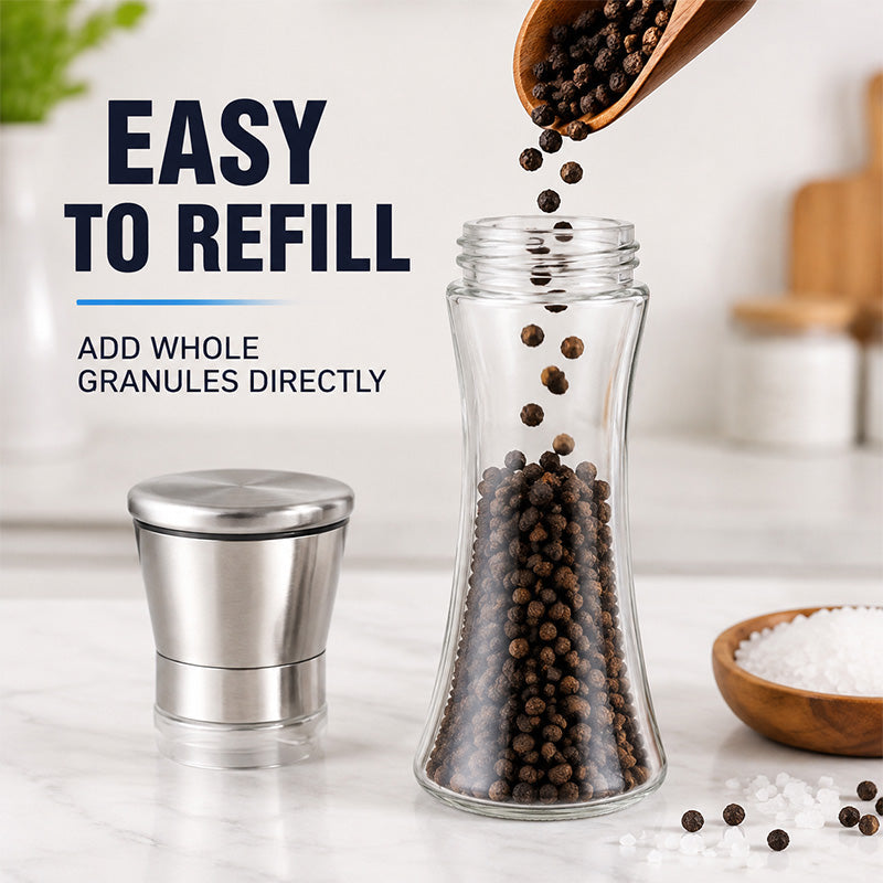 🧂 Manual Salt & Pepper Grinder – Ceramic Core Glass Mill ✨