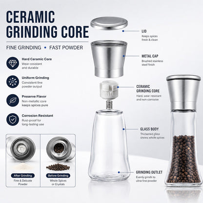 🧂 Manual Salt & Pepper Grinder – Ceramic Core Glass Mill ✨