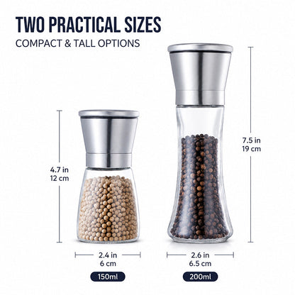 🧂 Manual Salt & Pepper Grinder – Ceramic Core Glass Mill ✨