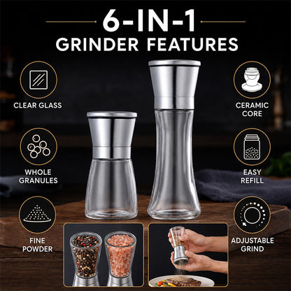 🧂 Manual Salt & Pepper Grinder – Ceramic Core Glass Mill ✨