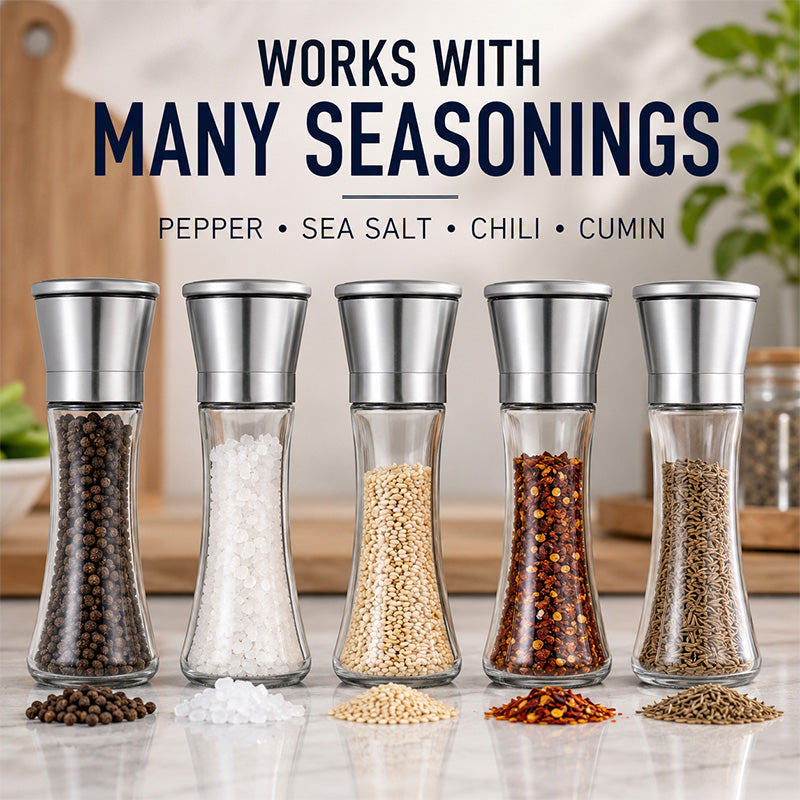 🧂 Manual Salt & Pepper Grinder – Ceramic Core Glass Mill ✨