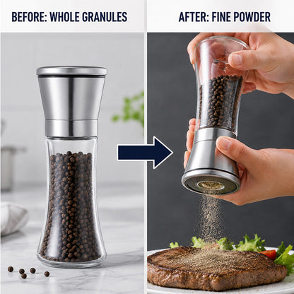 🧂 Manual Salt & Pepper Grinder – Ceramic Core Glass Mill ✨