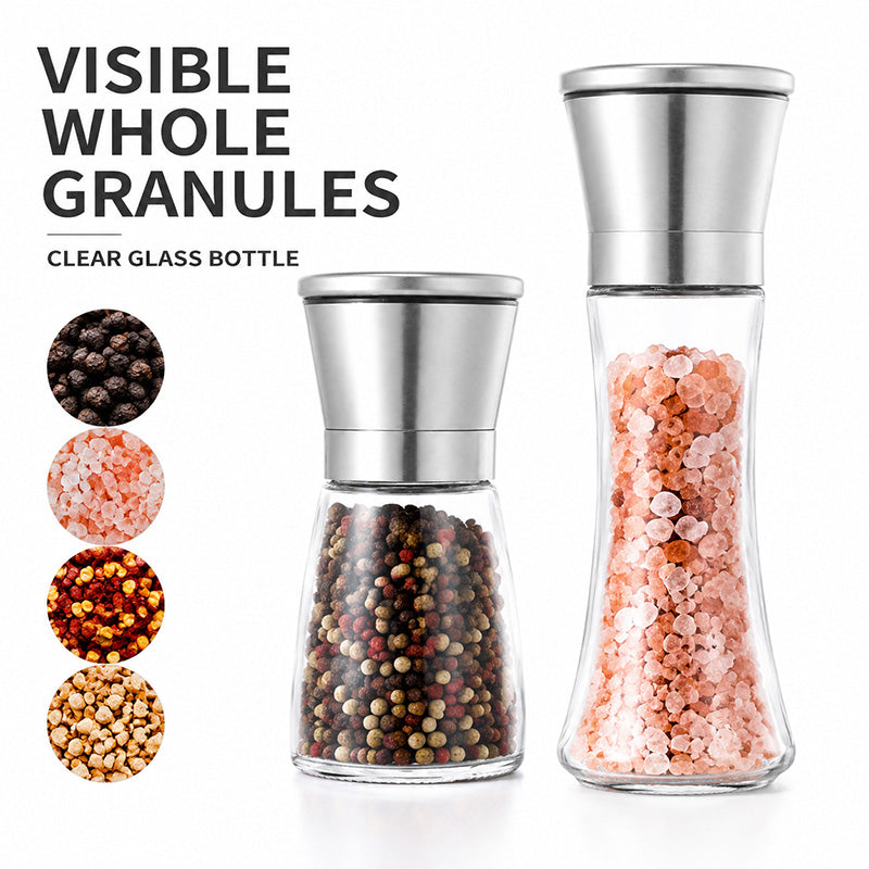 🧂 Manual Salt & Pepper Grinder – Ceramic Core Glass Mill ✨