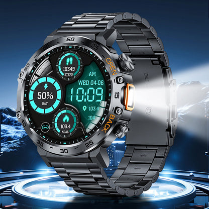 ⌚ Rugged Outdoor Smartwatch with LED Flashlight & Bluetooth Calls 🔦