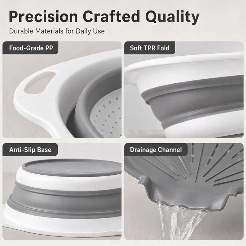 🥗 Collapsible 3-Piece Colander Set With Draining Base 🪣