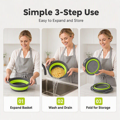 🥗 Collapsible 3-Piece Colander Set With Draining Base 🪣