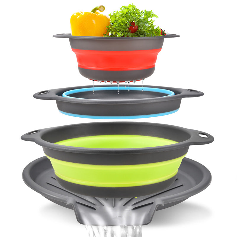 🥗 Collapsible 3-Piece Colander Set With Draining Base 🪣