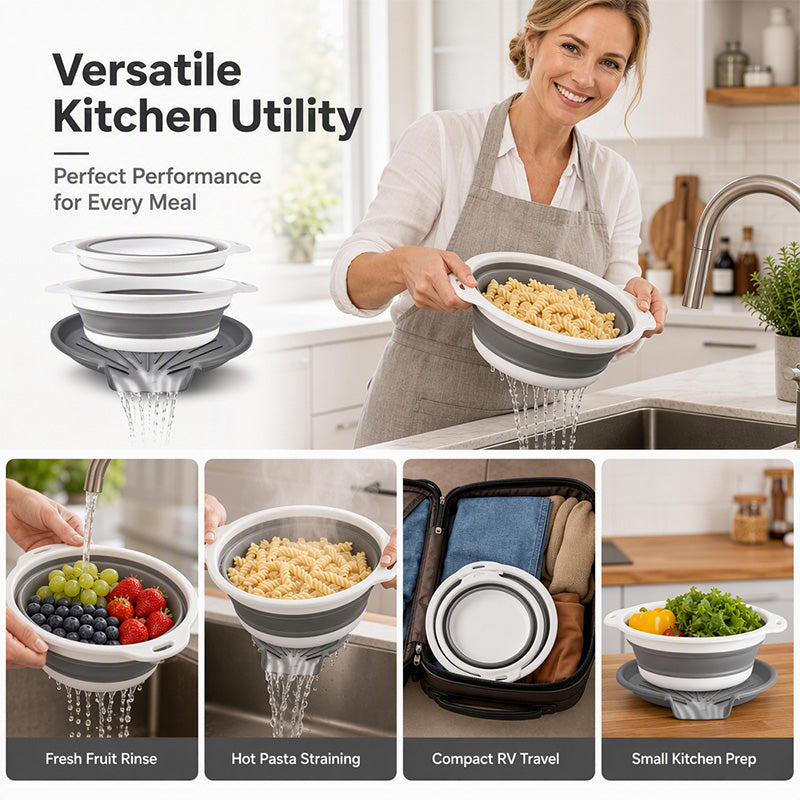 🥗 Collapsible 3-Piece Colander Set With Draining Base 🪣