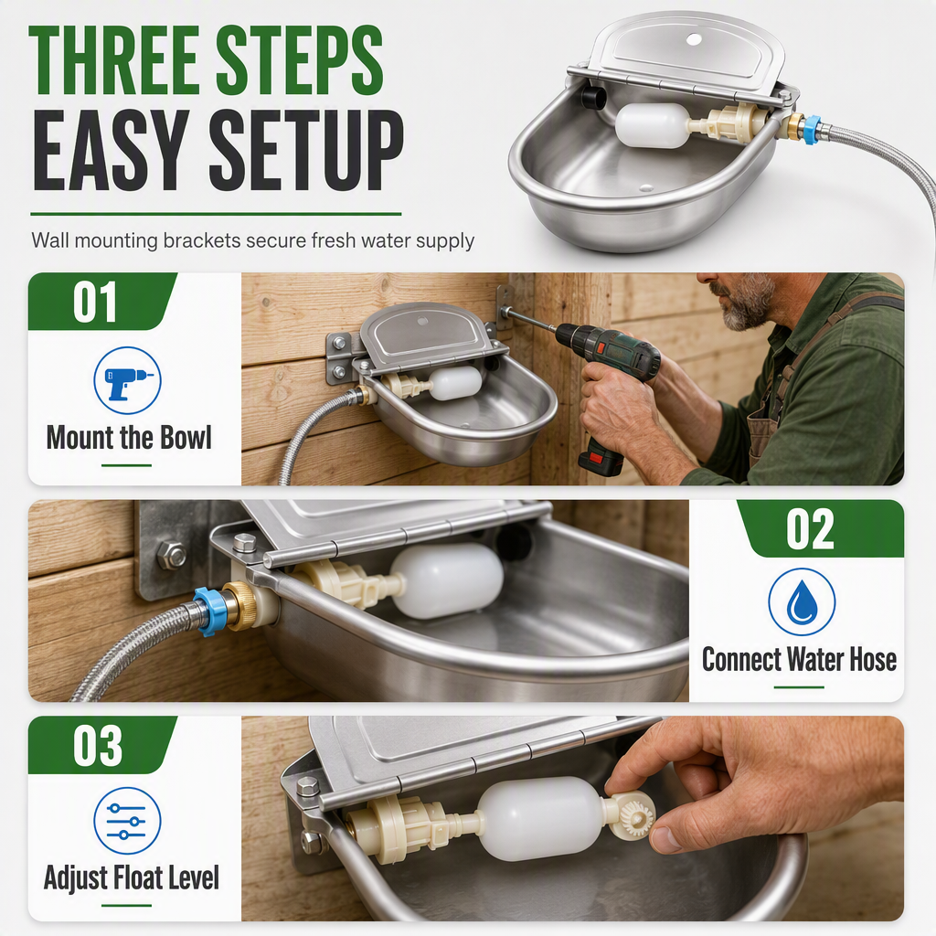 🐄 Automatic Stainless Steel Livestock Water Bowl - Farm Float Valve Drinker