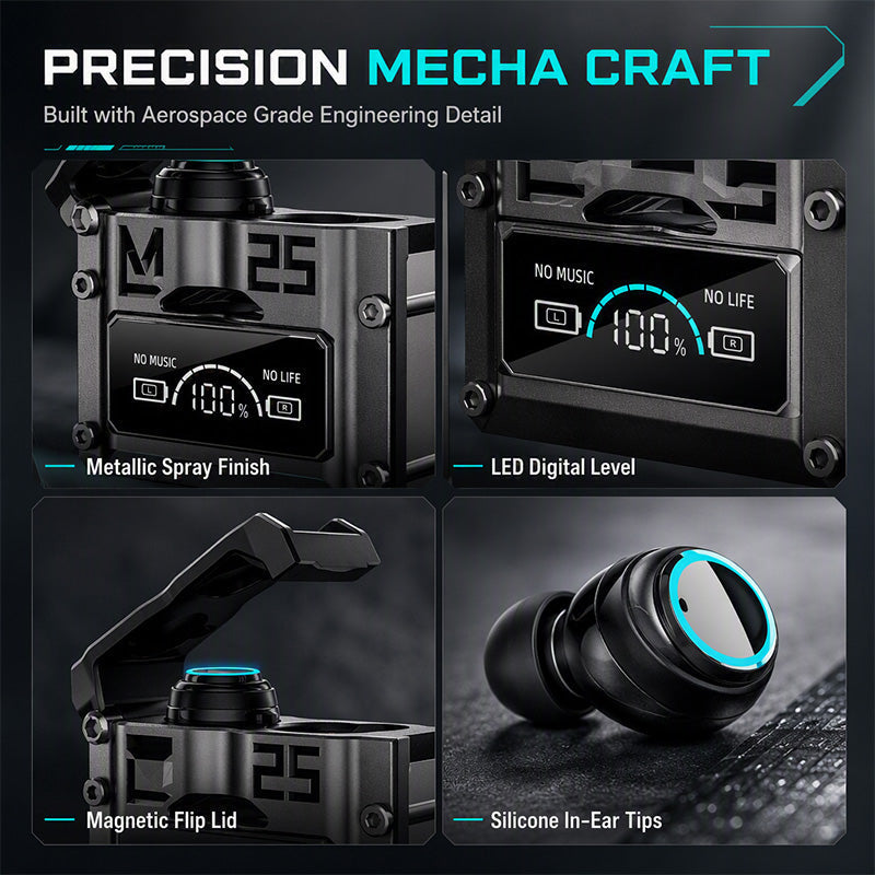 🎮 Mecha Gaming Wireless Earbuds – Bluetooth 5.3 Low-Latency Audio ⚡