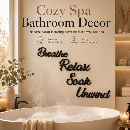 📢📢40% OFF !! ⏰4-Piece Farmhouse Bathroom Wooden Wall Art Set – 3D Spa Sanctuary Signs 🛁