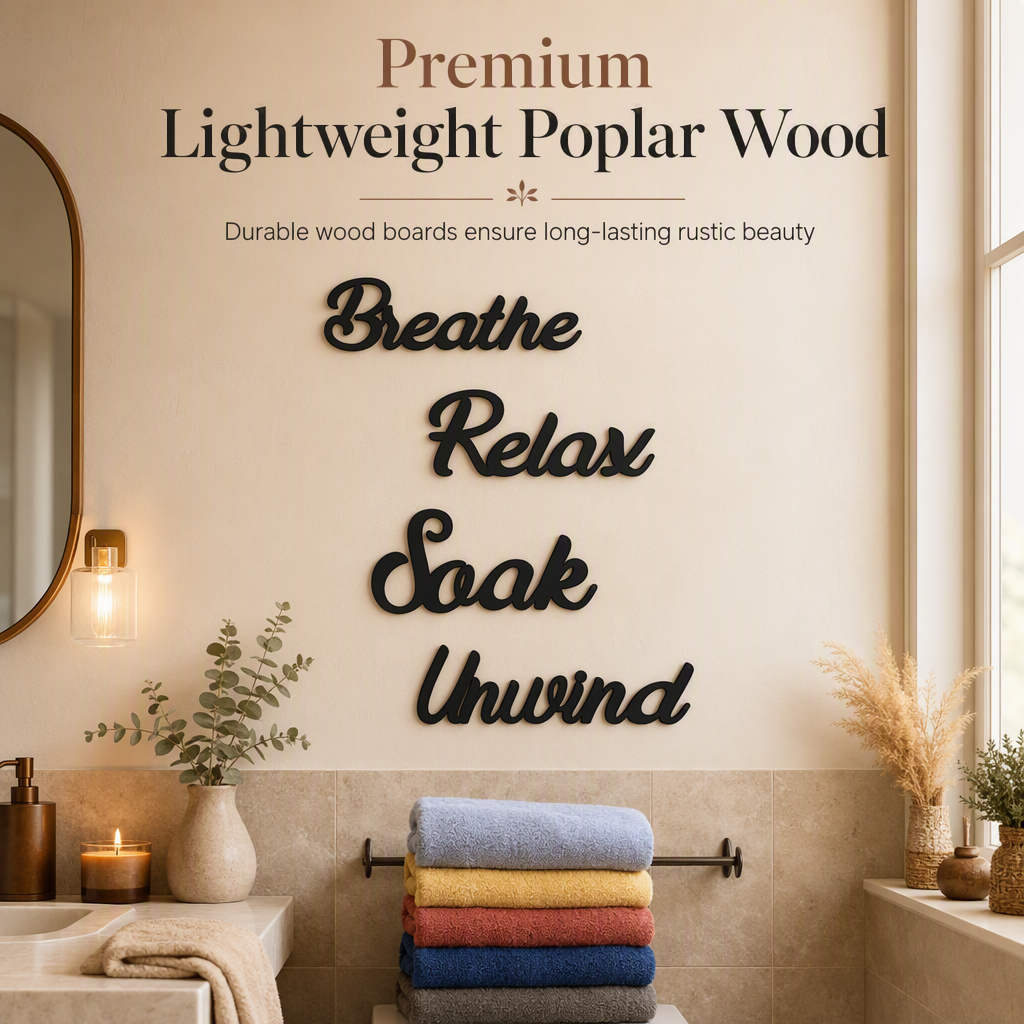 📢📢40% OFF !! ⏰4-Piece Farmhouse Bathroom Wooden Wall Art Set – 3D Spa Sanctuary Signs 🛁