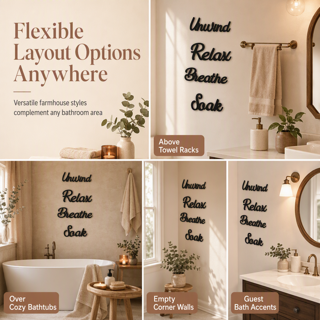 📢📢40% OFF !! ⏰4-Piece Farmhouse Bathroom Wooden Wall Art Set – 3D Spa Sanctuary Signs 🛁