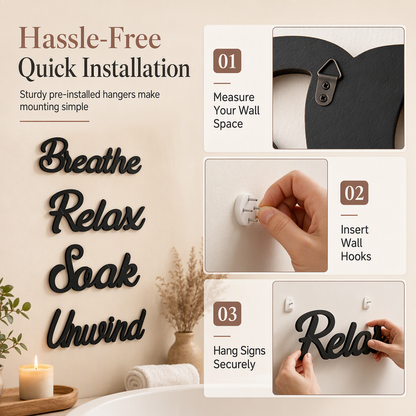 📢📢40% OFF !! ⏰4-Piece Farmhouse Bathroom Wooden Wall Art Set – 3D Spa Sanctuary Signs 🛁