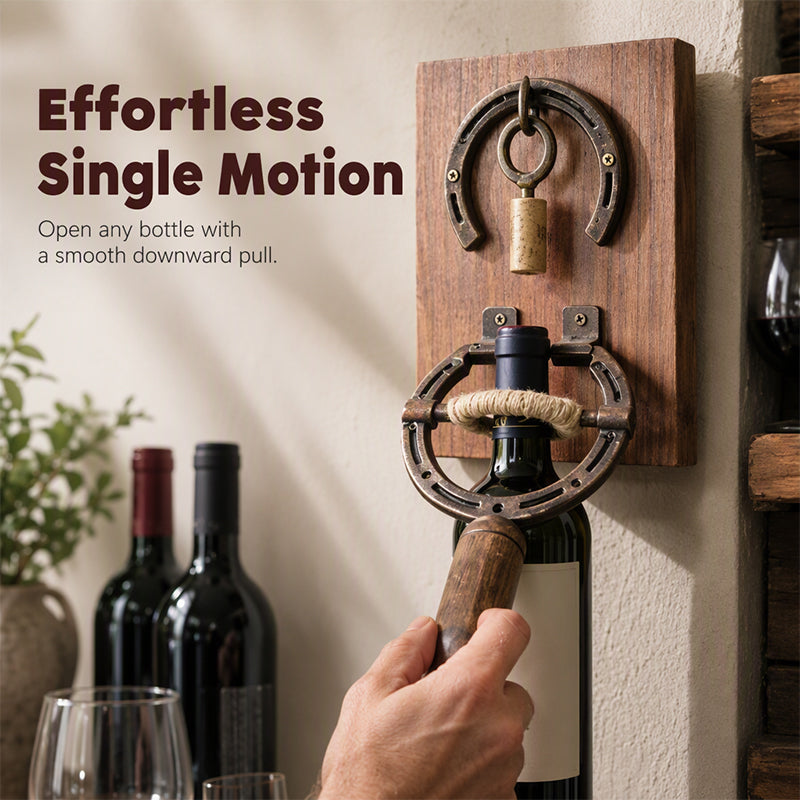 🍷 Rustic Horseshoe Wall-Mounted Wine Opener – Vintage Bar Décor