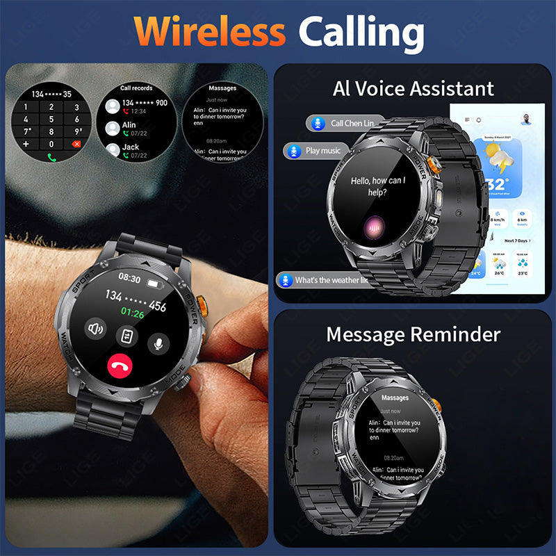 ⌚ 1000mAh Smartwatch – 1.7" Display, 100+ Sports Modes & LED Light