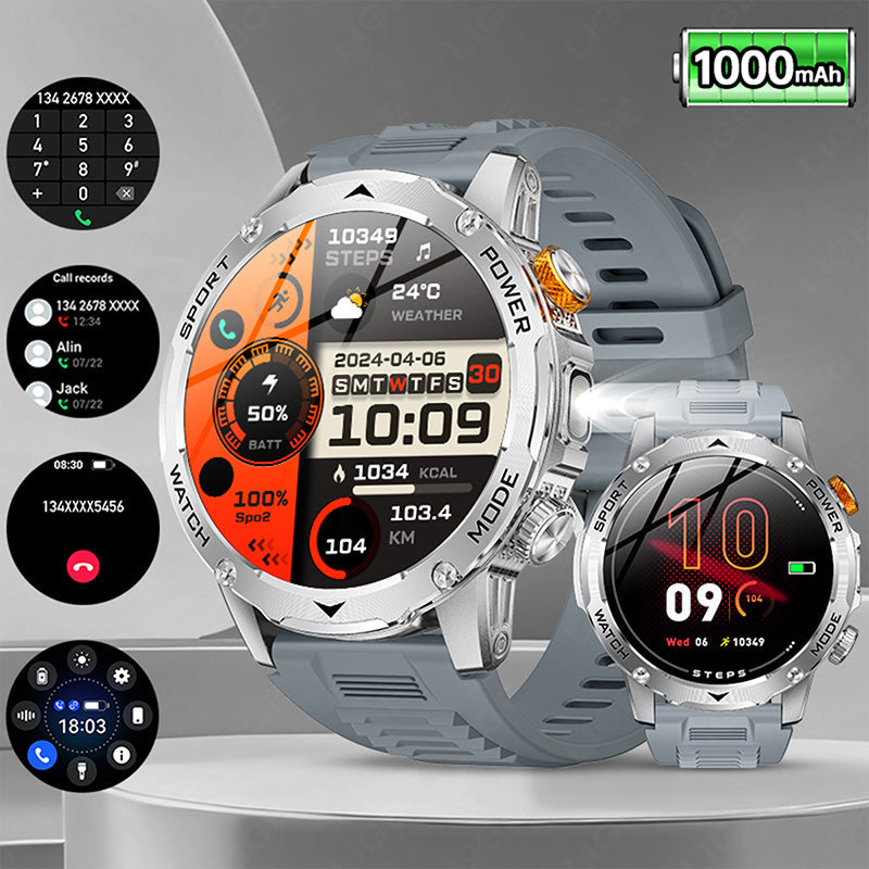 ⌚ 1000mAh Smartwatch – 1.7" Display, 100+ Sports Modes & LED Light