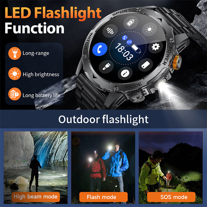 ⌚ 1000mAh Smartwatch – 1.7" Display, 100+ Sports Modes & LED Light
