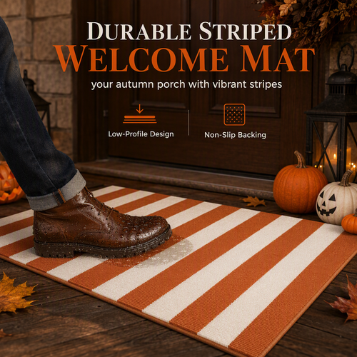 🏡 Striped Non-Slip Door Mat – Durable Low-Profile Welcome Mat