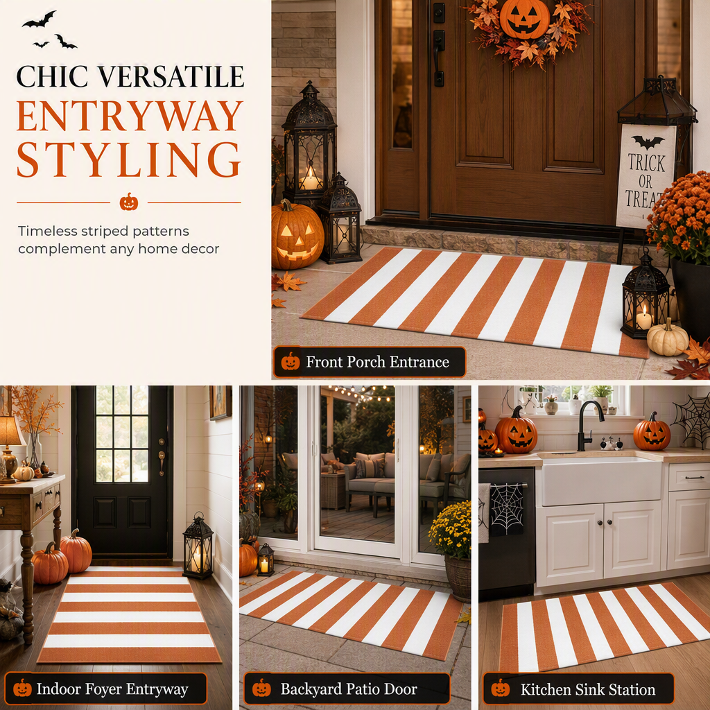🏡 Striped Non-Slip Door Mat – Durable Low-Profile Welcome Mat