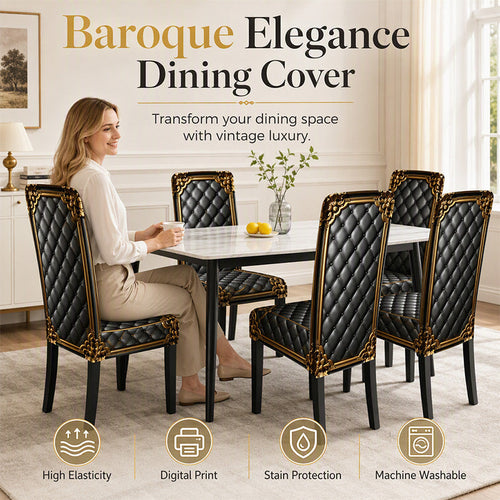 🖤 Baroque Stretch Dining Chair Cover – Elegant Washable Furniture Protector