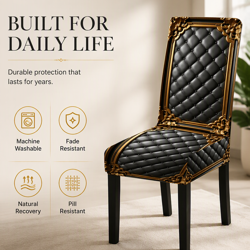 🖤 Baroque Stretch Dining Chair Cover – Elegant Washable Furniture Protector