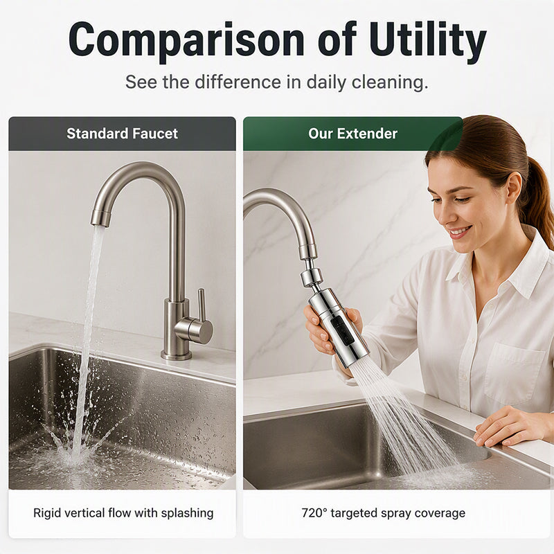 🚰 720° Rotating Faucet Extender – 20mm / 22mm Connector Options