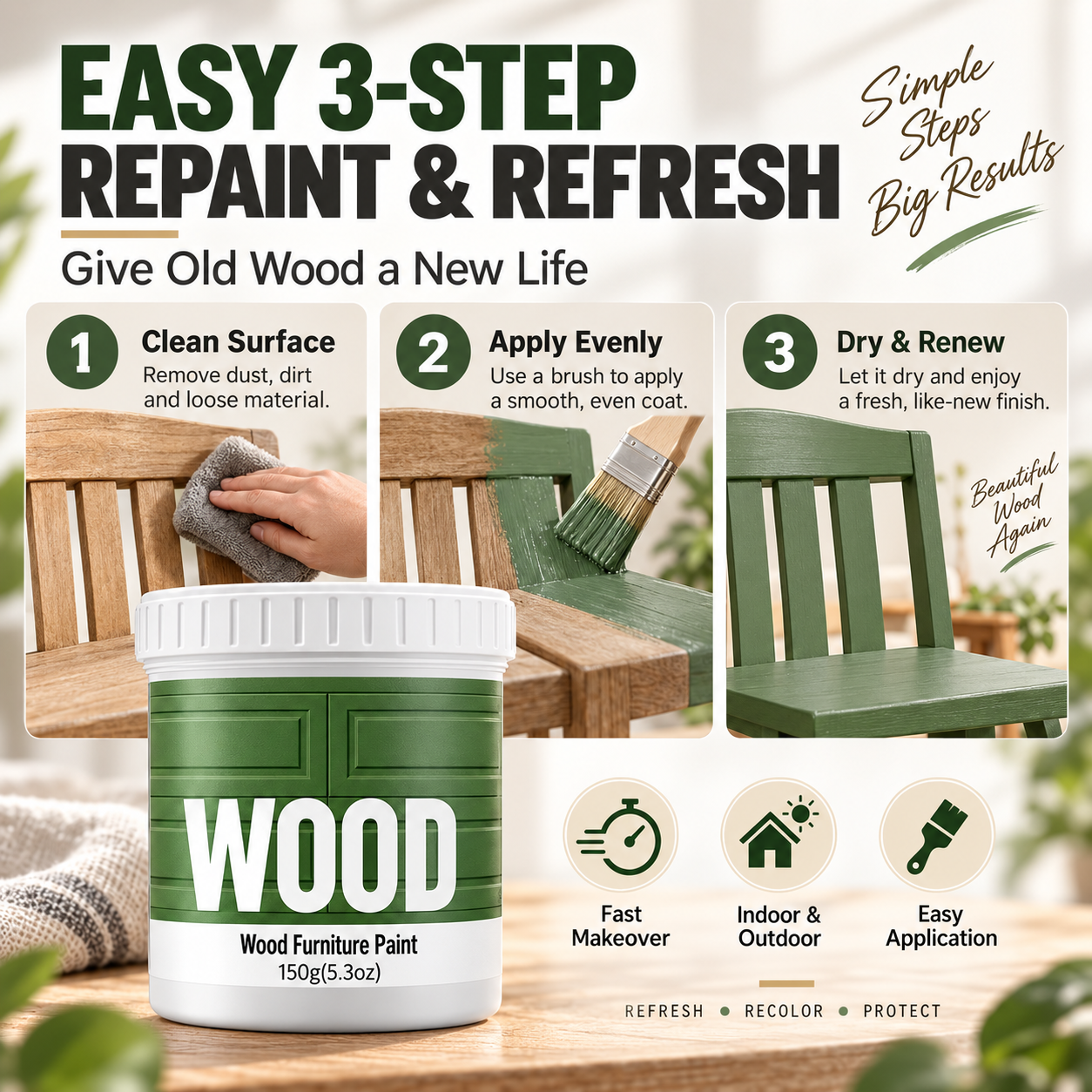 🎨 Water-Based Wood Paint – Furniture Refinishing Paint for DIY Makeovers