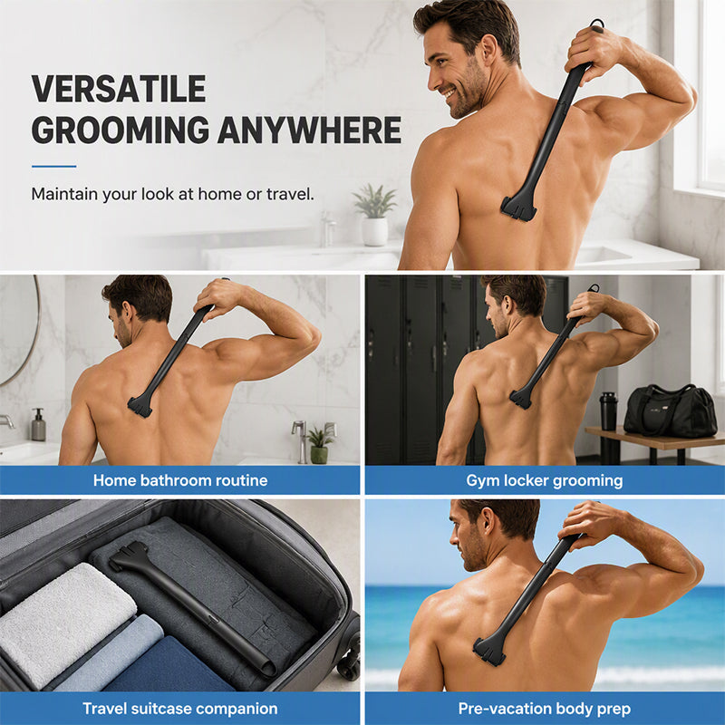 🪒 Foldable Back Hair Shaver – Long Handle Manual Body Groomer