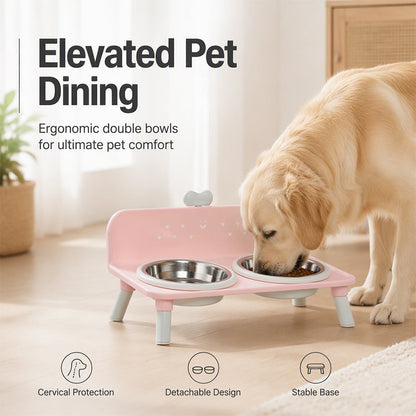 🐾 Elevated Detachable Pet Double Bowls Ergonomic Neck Care Feeder 🥣