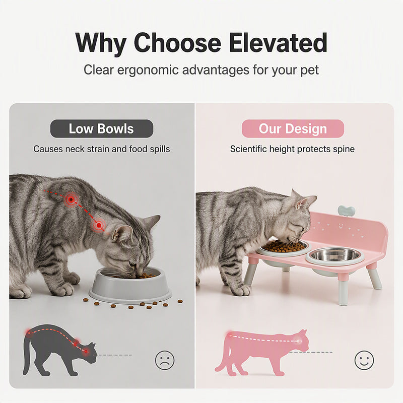 🐾 Elevated Detachable Pet Double Bowls Ergonomic Neck Care Feeder 🥣