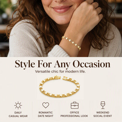 💛 Gold-Tone Heart Bracelet for Women – Double Heart Link Design ✨