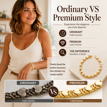 💛 Gold-Tone Heart Bracelet for Women – Double Heart Link Design ✨