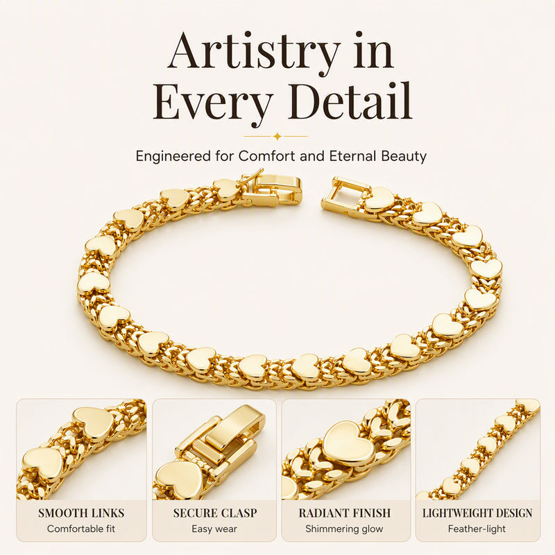💛 Gold-Tone Heart Bracelet for Women – Double Heart Link Design ✨