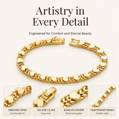 💛 Gold-Tone Heart Bracelet for Women – Double Heart Link Design ✨