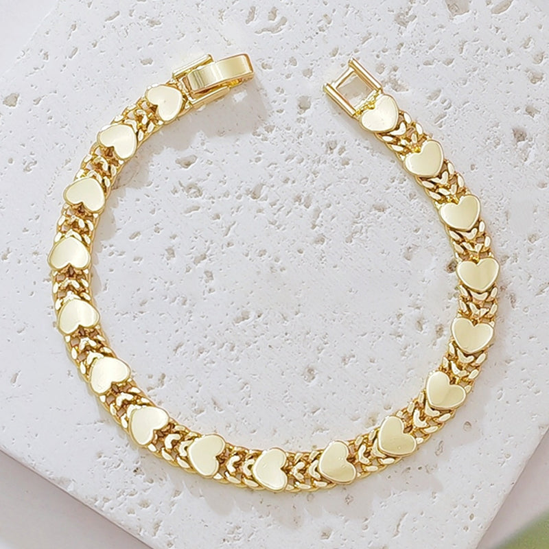 💛 Gold-Tone Heart Bracelet for Women – Double Heart Link Design ✨