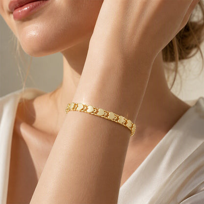 💛 Gold-Tone Heart Bracelet for Women – Double Heart Link Design ✨