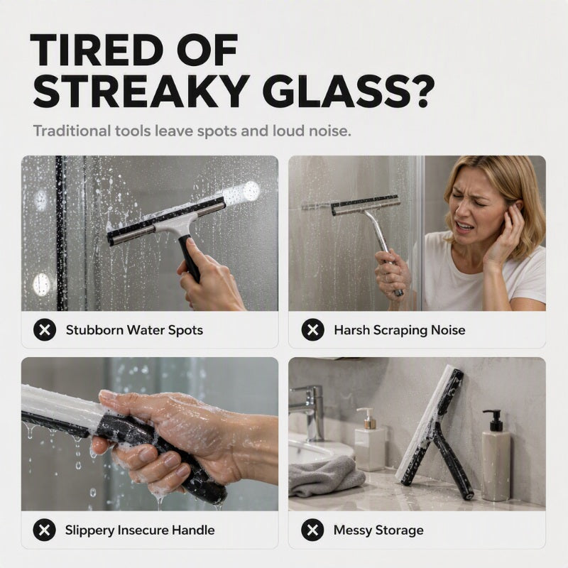 🧼 Silicone Shower Squeegee with Hook – Glass & Bathroom Cleaner ✨