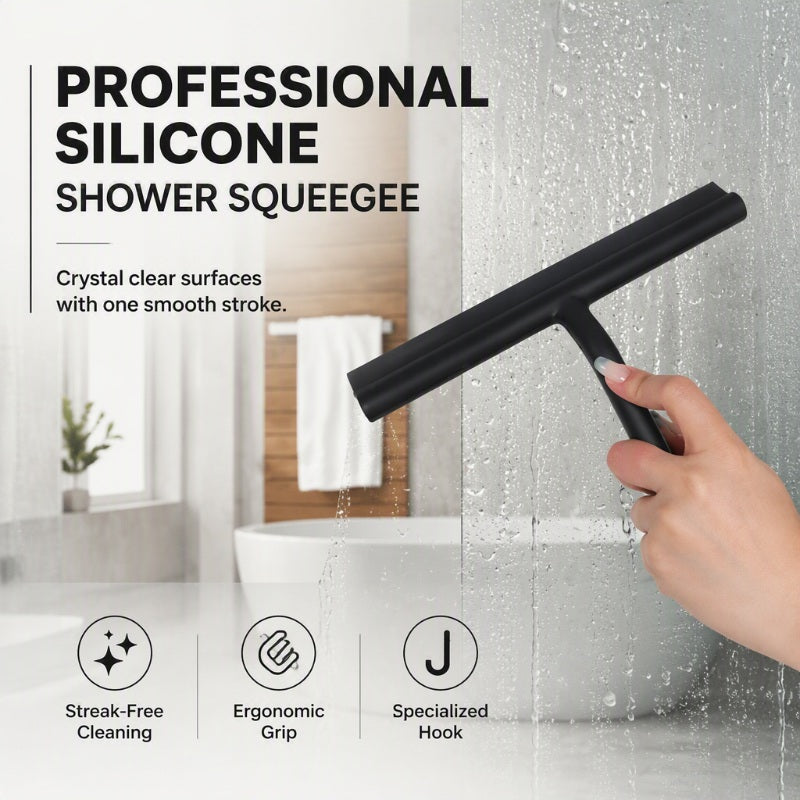 🧼 Silicone Shower Squeegee with Hook – Glass & Bathroom Cleaner ✨