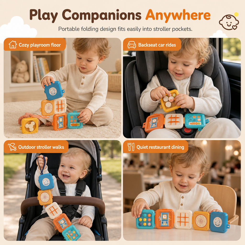 🧩 Foldable Sensory Activity Cube – Interactive Travel Toy 🎨