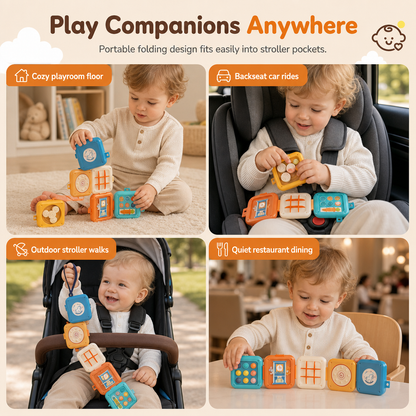 🧩 Foldable Sensory Activity Cube – Interactive Travel Toy 🎨