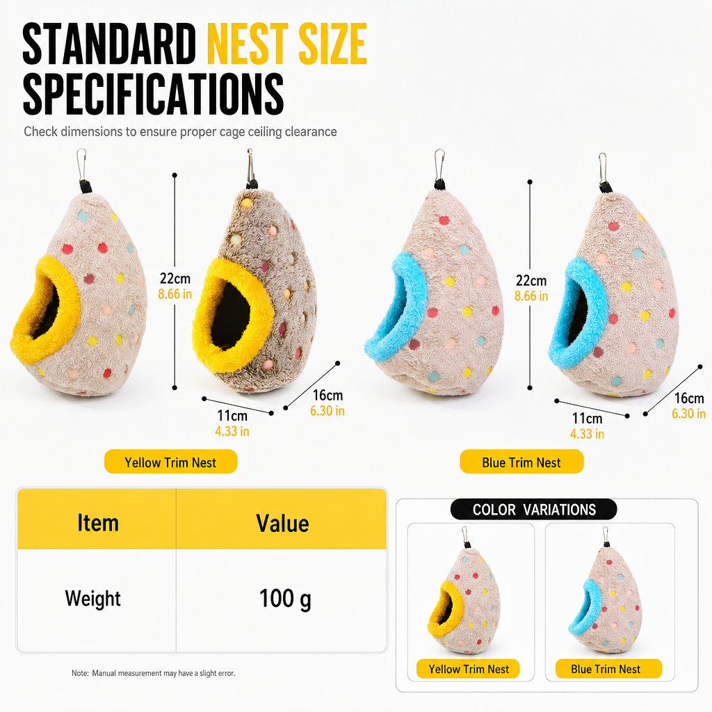 🐦 Plush Bird Nest Hammock for Small Parrots – Warm Cage Hideaway 💛