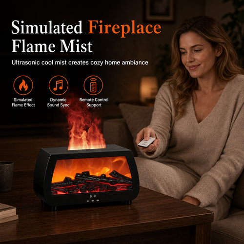 🔥 Simulated Fireplace Flame Essential Oil Diffuser - Ultrasonic Aromatherapy Humidifier 🕯️