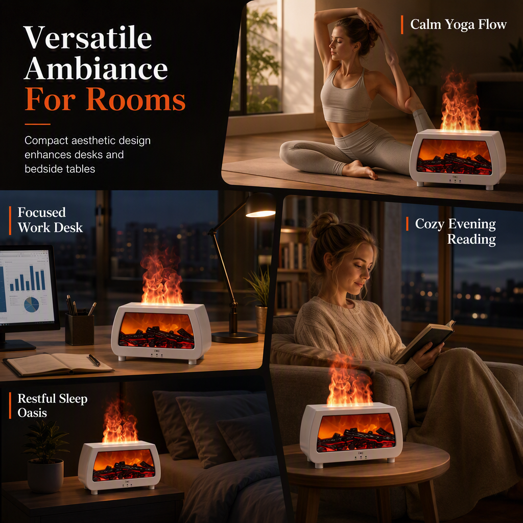 🔥 Simulated Fireplace Flame Essential Oil Diffuser - Ultrasonic Aromatherapy Humidifier 🕯️