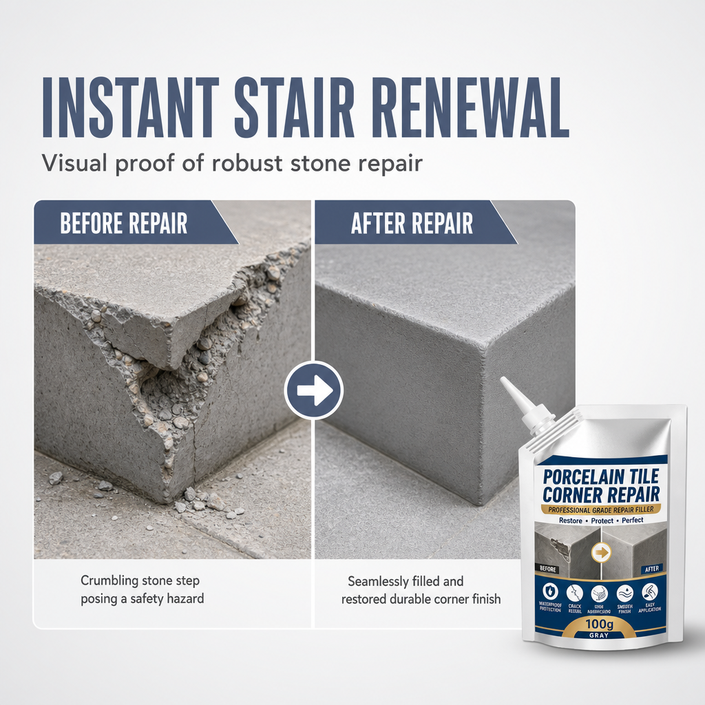 🧱 Waterproof Tile & Stone Corner Repair Filler – Outdoor Step Restoration Kit 🛠️