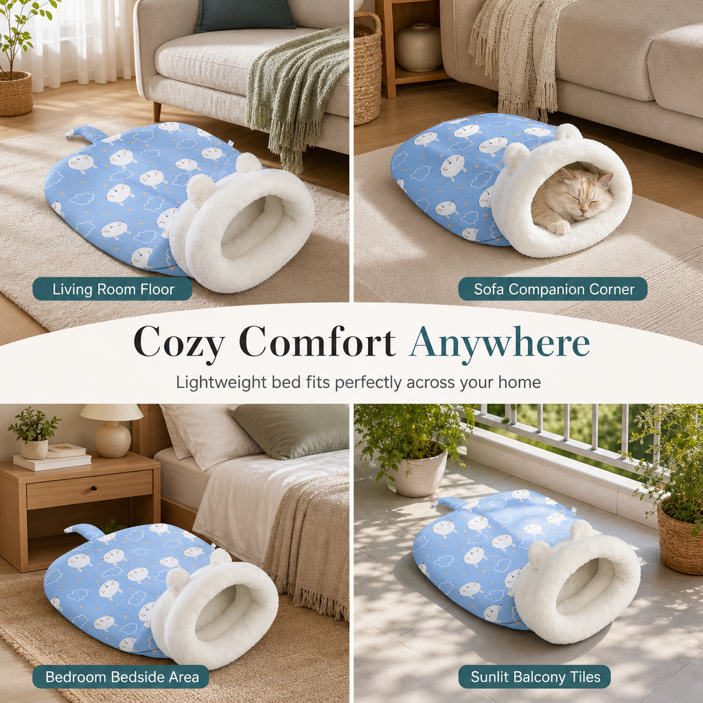 🐱🛏️Semi-Enclosed Hooded Pet Sleeping Bag Cave Bed | Draft-Blocking, Cozy Indoor Winter Rest Spot📦