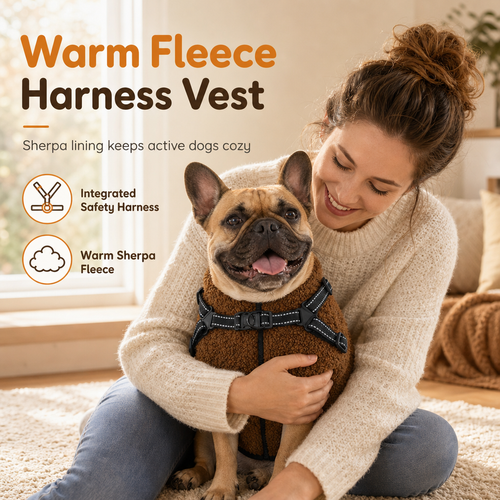 🐶 Warm Fleece Dog Harness Vest with Reflective Straps for Winter Walks 🧥