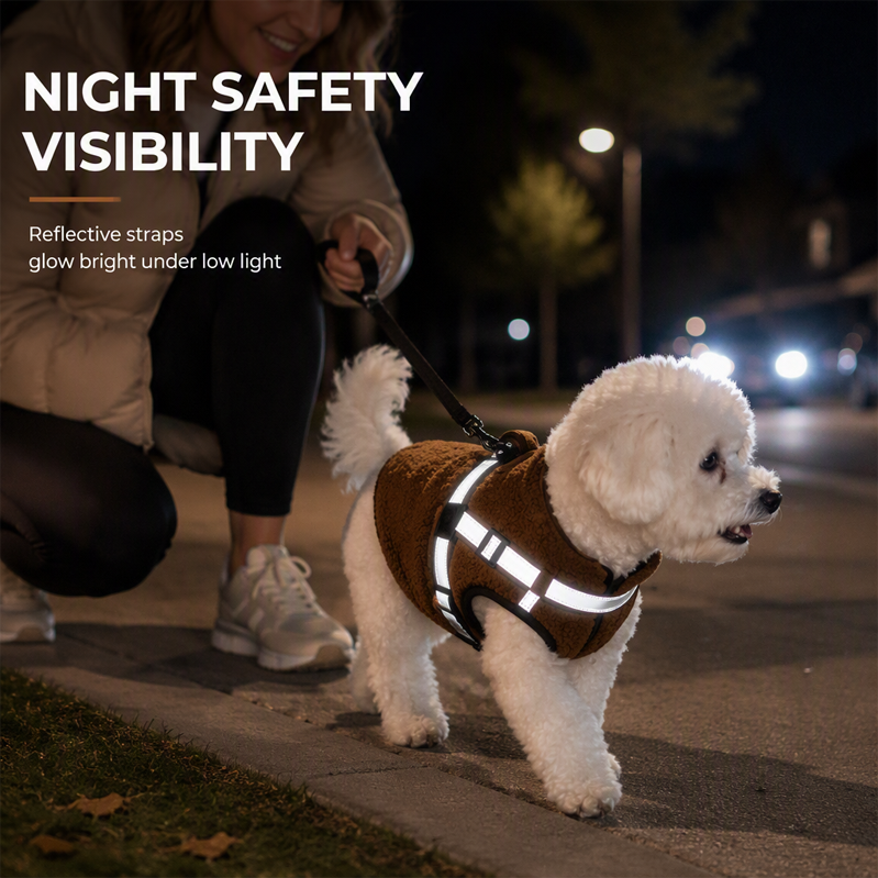 🐶 Warm Fleece Dog Harness Vest with Reflective Straps for Winter Walks 🧥